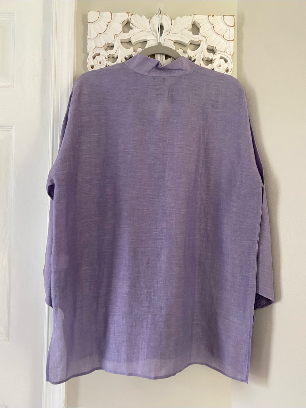 Eileen Fisher Linen Silk Semi-Sheer Tunic Top Mother of Pearl Buttons Size S - Picture 9 of 12